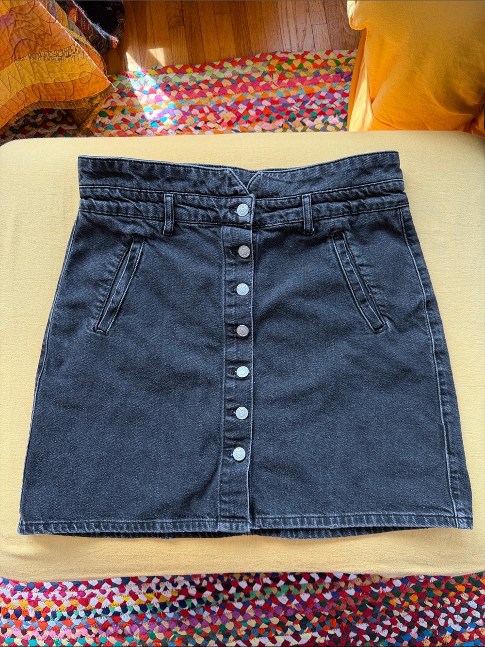 Pilcro Black Button-Front Denim Mini Skirt